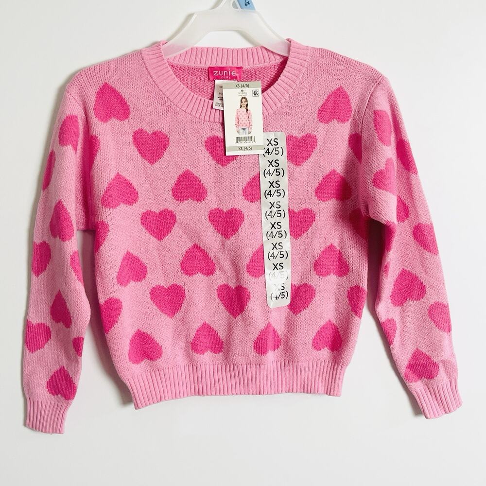 Zunie Girl Sweater Girls Size 4/5 (XS) Shades Of Pink Long Sleeve Hearts Soft